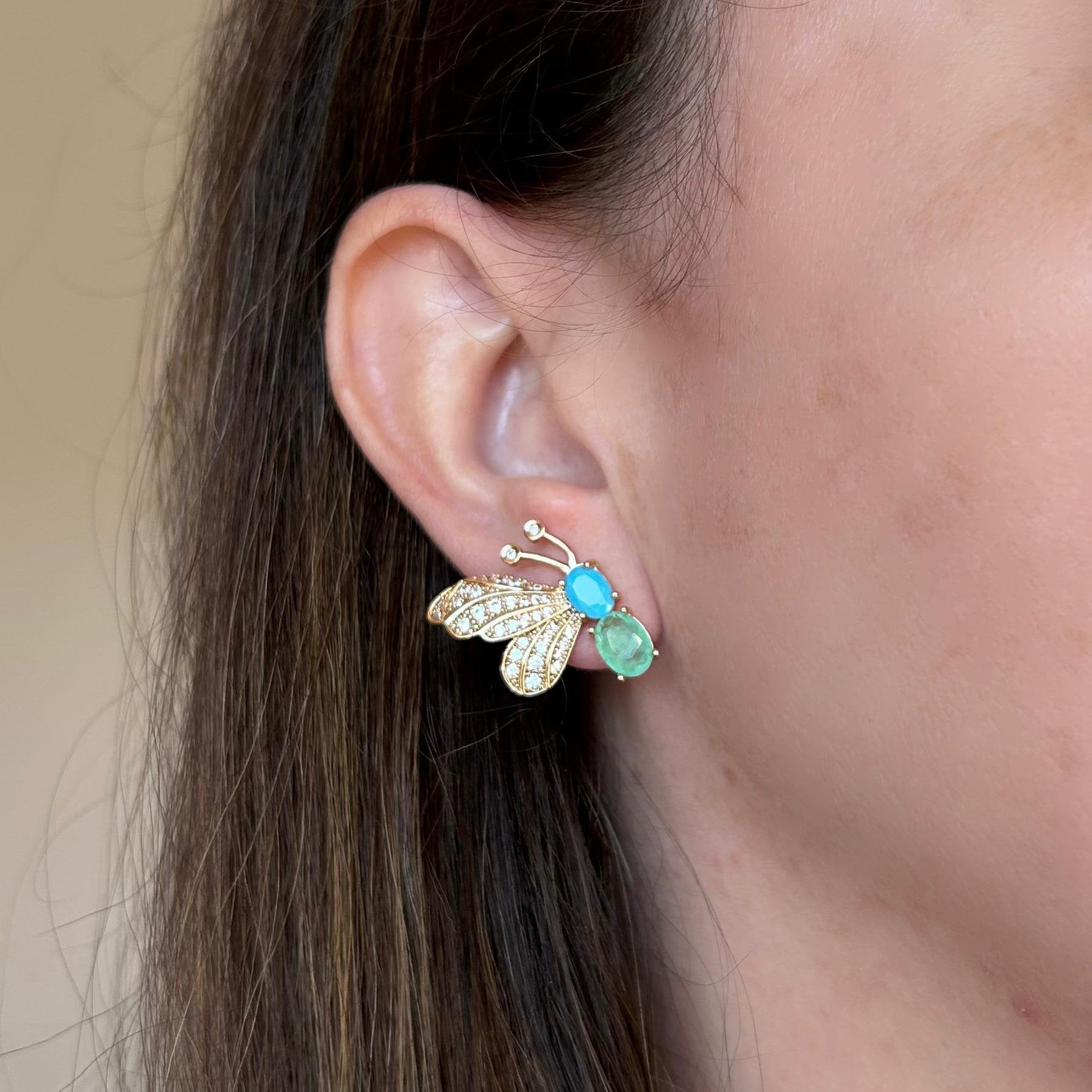 Conjunto Brinco e Colar Borboleta Turquesa