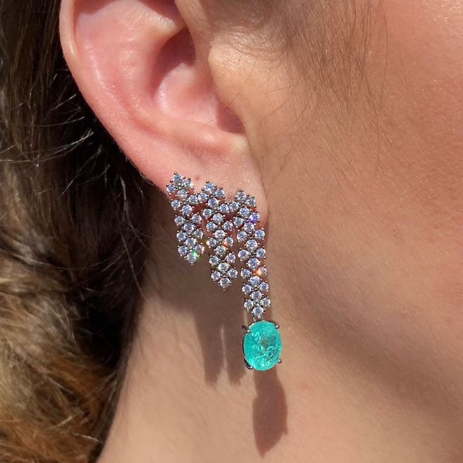 Brinco EarCuff Maleável Turmalina Banho Ródio Branco