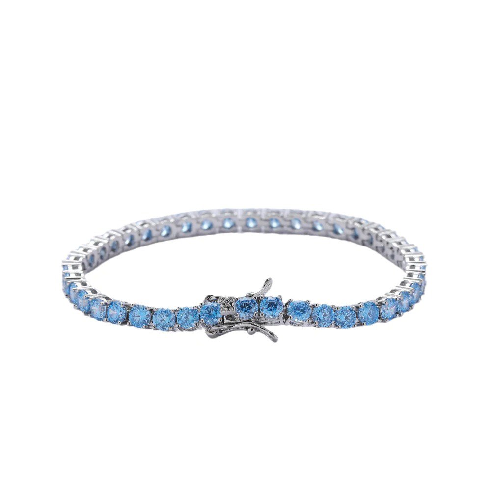 Pulseira Riviera Água Marinha/Azul Banho Ródio Branco