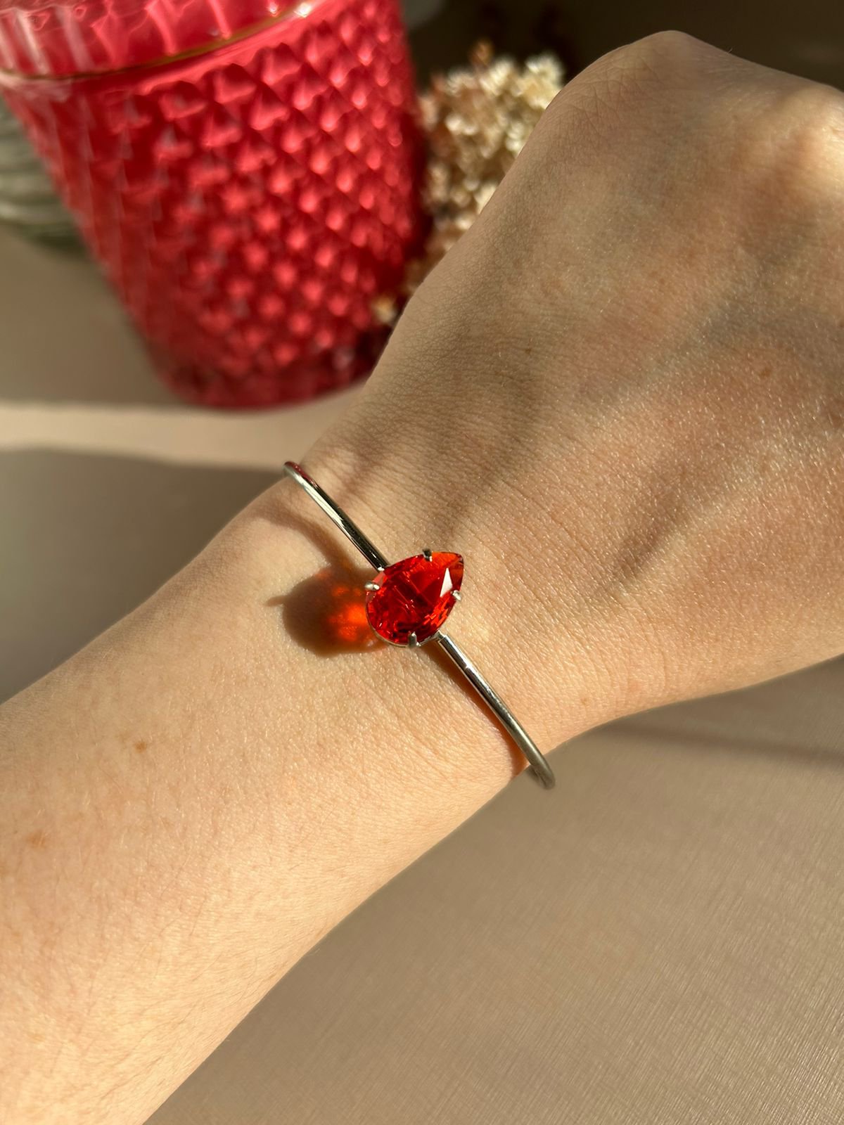 Bracelete Gota Tangerina Banho Ródio Branco