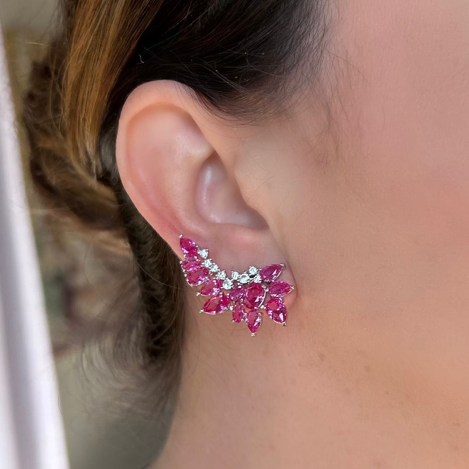 Brinco EarCUff Gotas Safira Rosa