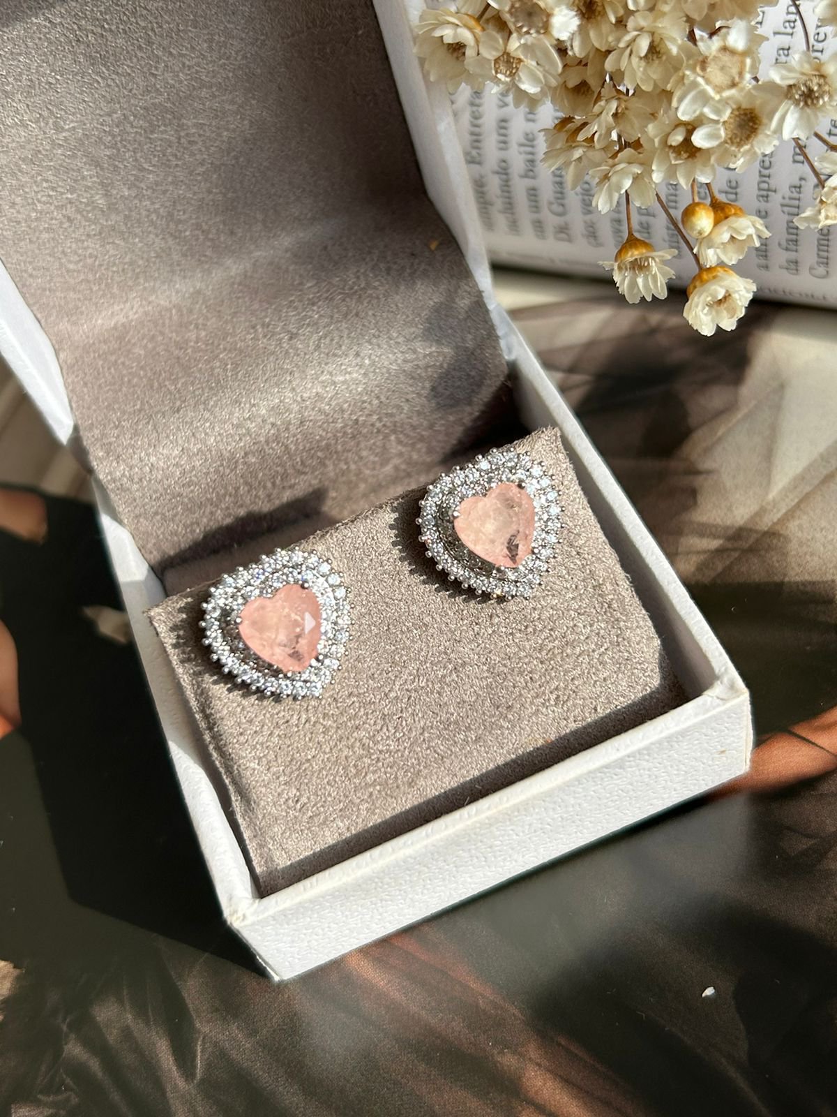 Brinco Gota Morganita Fusion Banho Ródio Branco