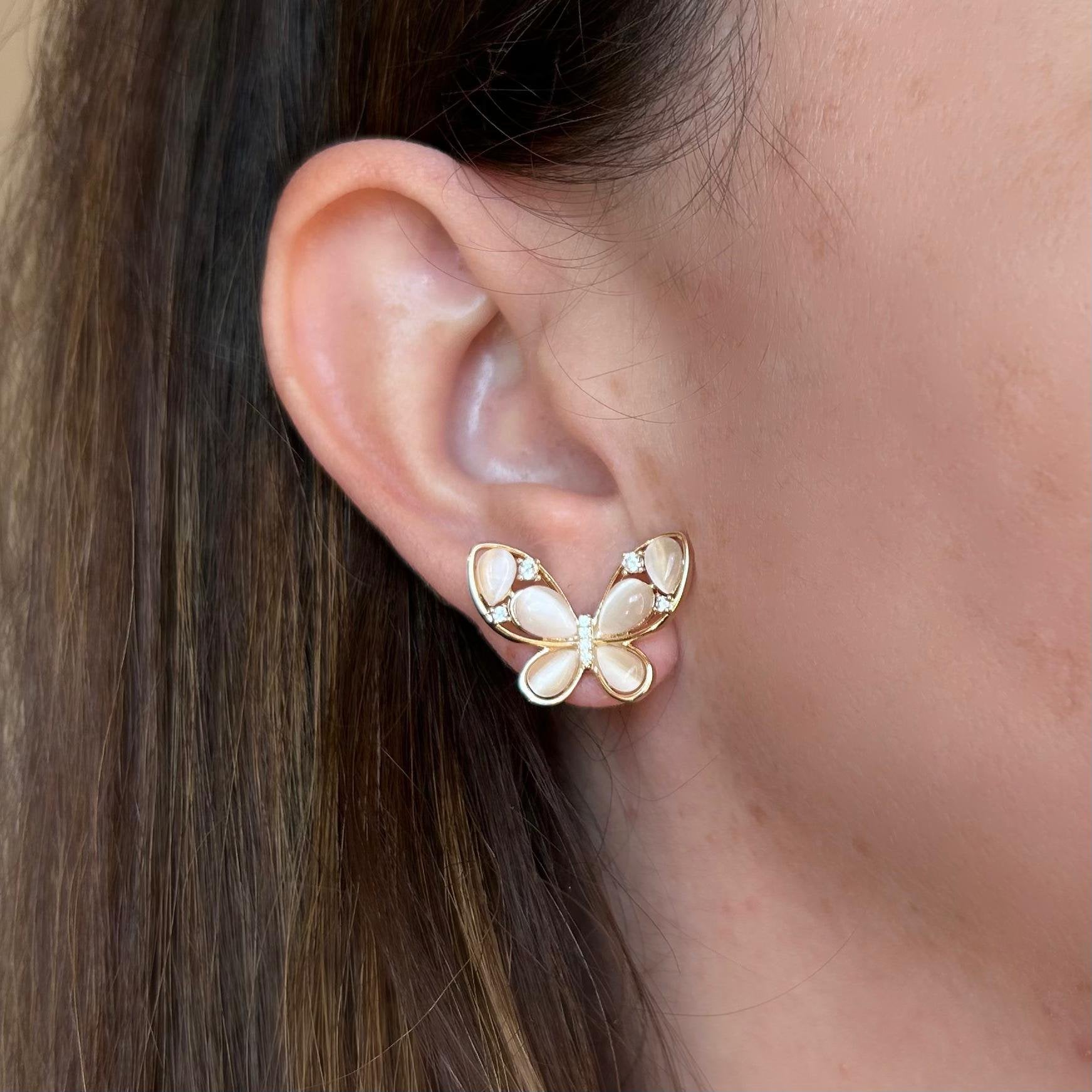 Brinco Borboleta Pedra Olho de Gato