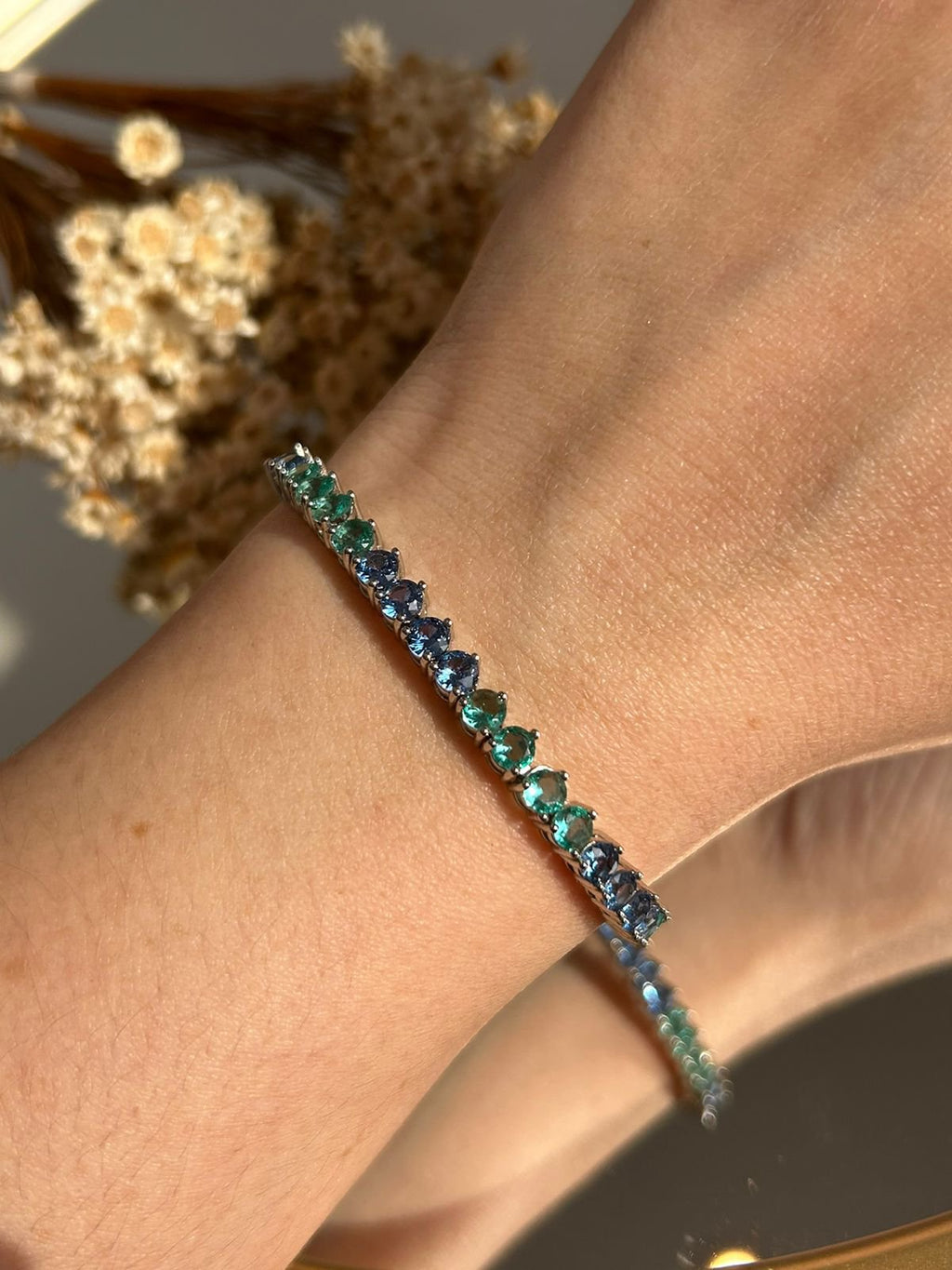 Pulseira Riviera 3 Garras 4mm Mesclada Azul e Verde