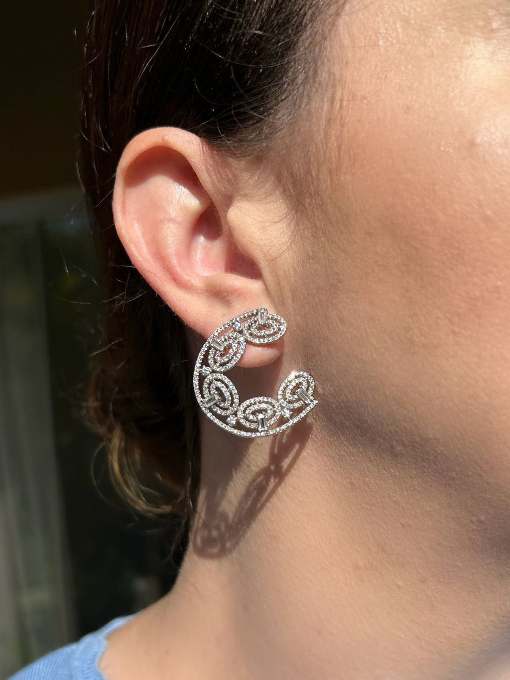 Brinco Argola Frontal Circulos Rodio Branco