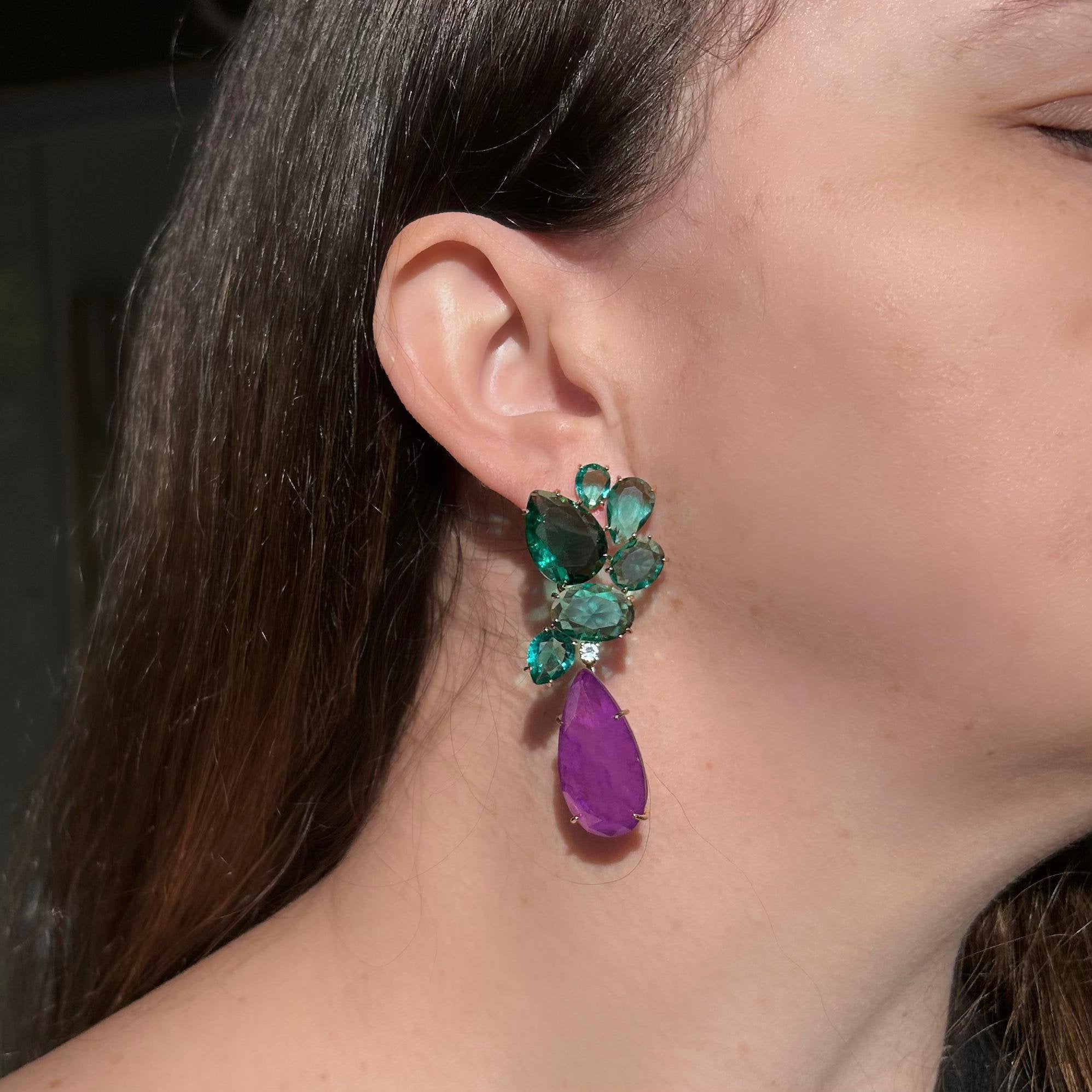 Brinco Gotas Ultra Violeta e Turmalina