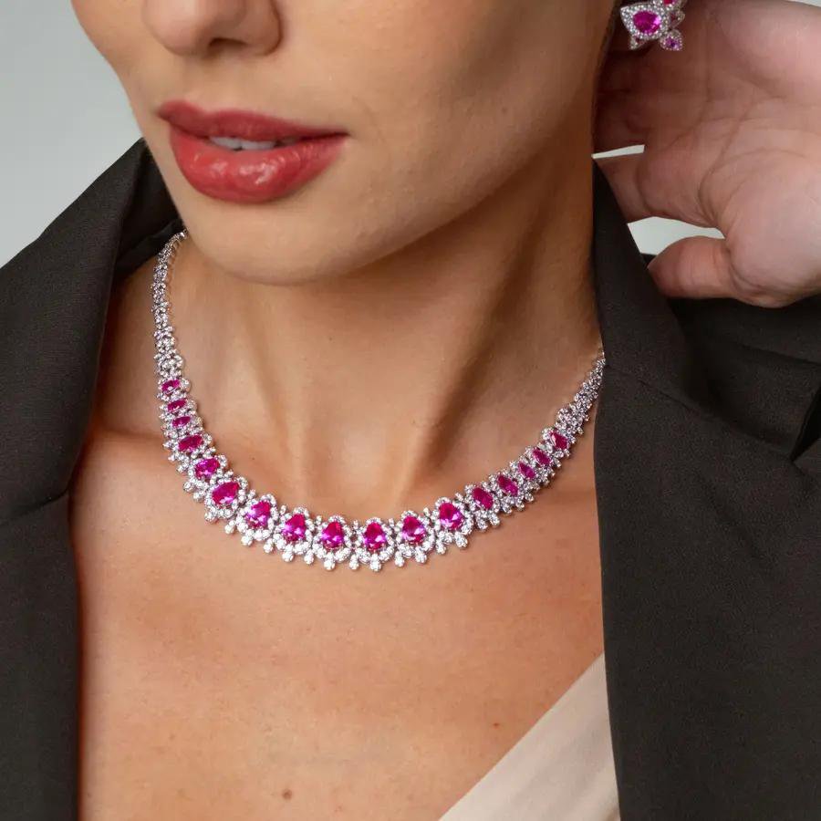 Colar Luxo Safira Rosa