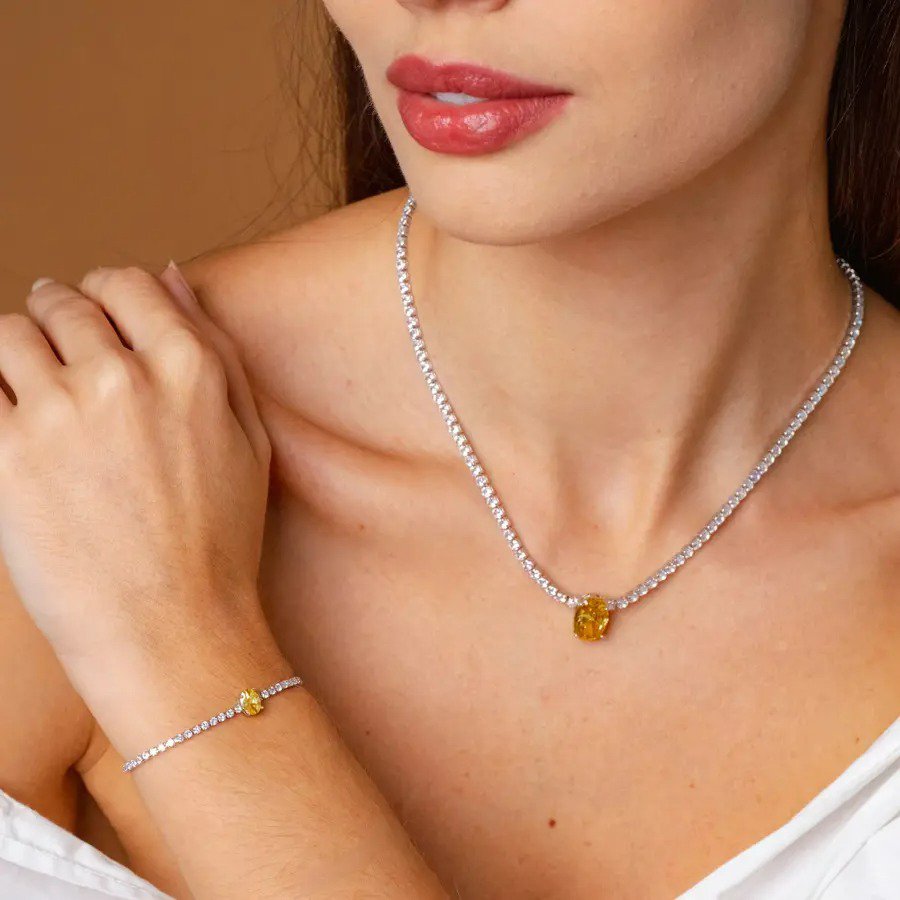 Colar Riviera Pedra Oval Fancy Yellow