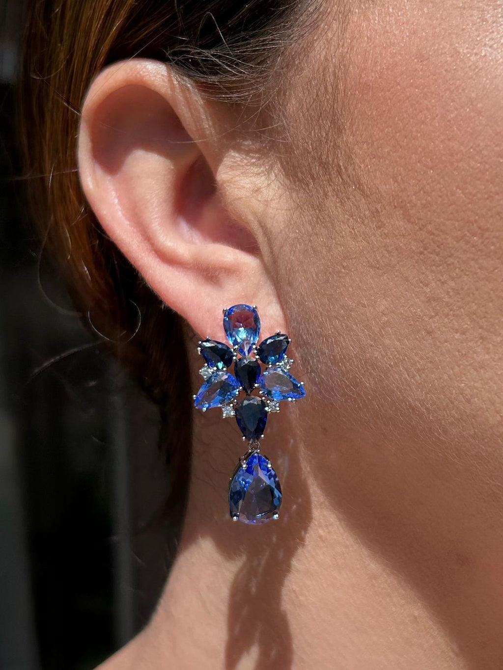 Brinco Pedras Tanzanita e Azul Safira Prateado