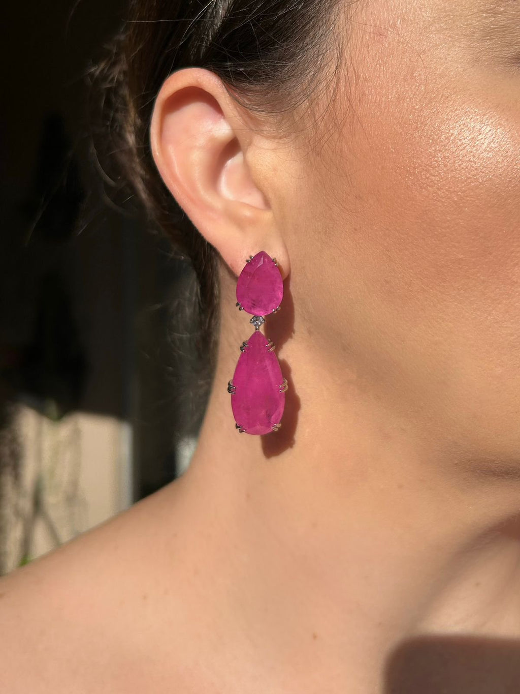 Brinco Duas Gotas Safira Pink