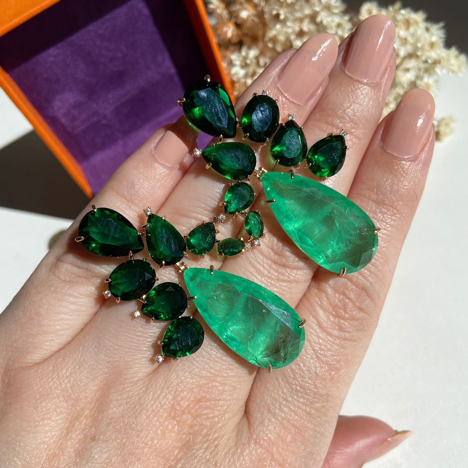 Brinco Gotas Esmeralda e Verde Lima