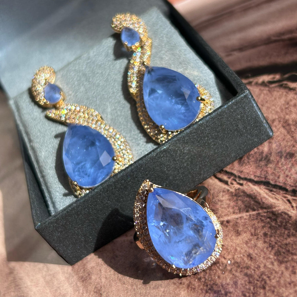 Conjunto Brinco e Anel Tanzanita