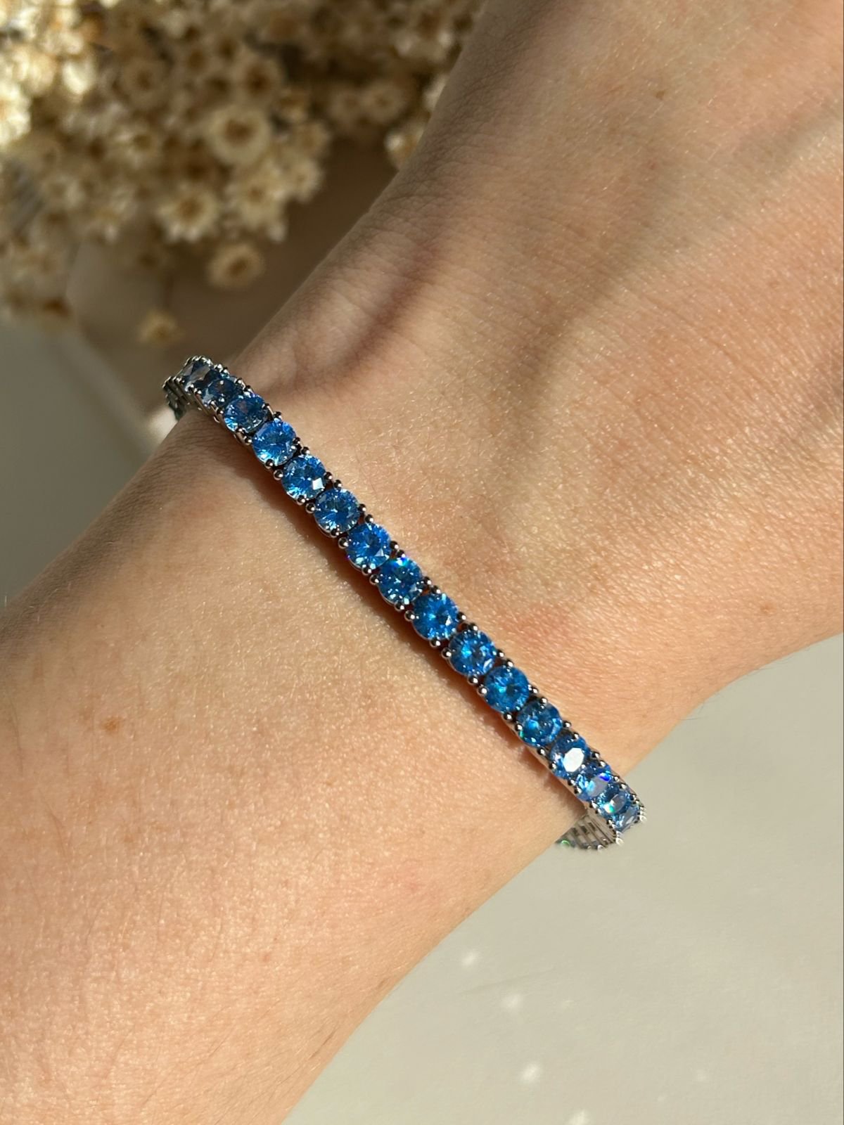 Pulseira Riviera Água Marinha/Azul Banho Ródio Branco