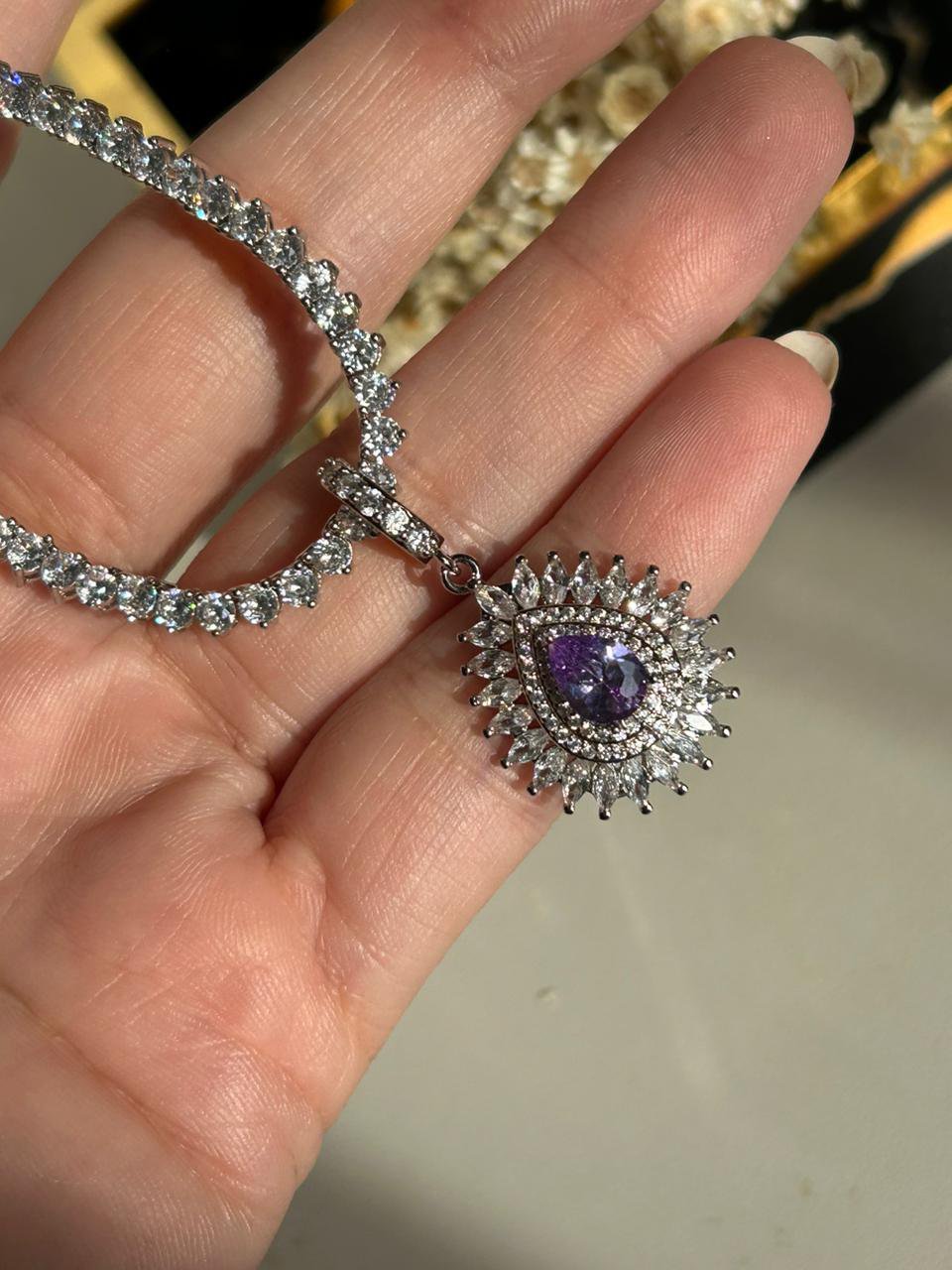 Pingente Ametista Ródio Branco