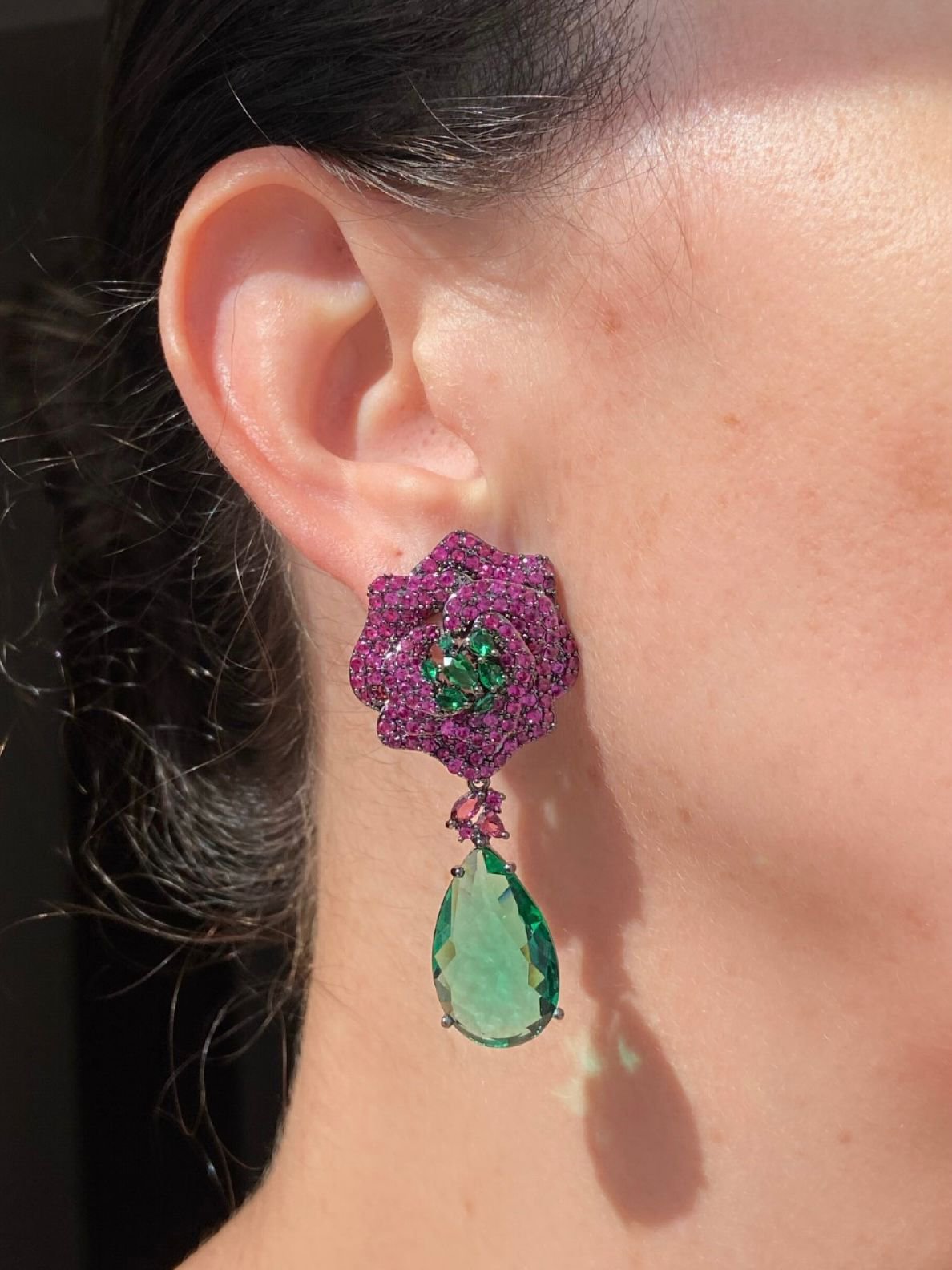 Brinco Rose Pink e Gota Verde