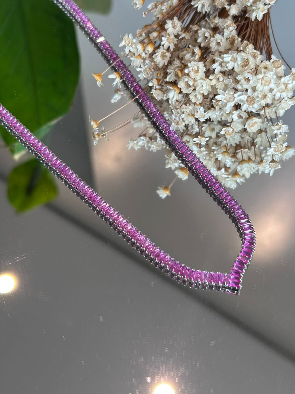 Colar Riviera Baguetes Safira Rosa/Pink