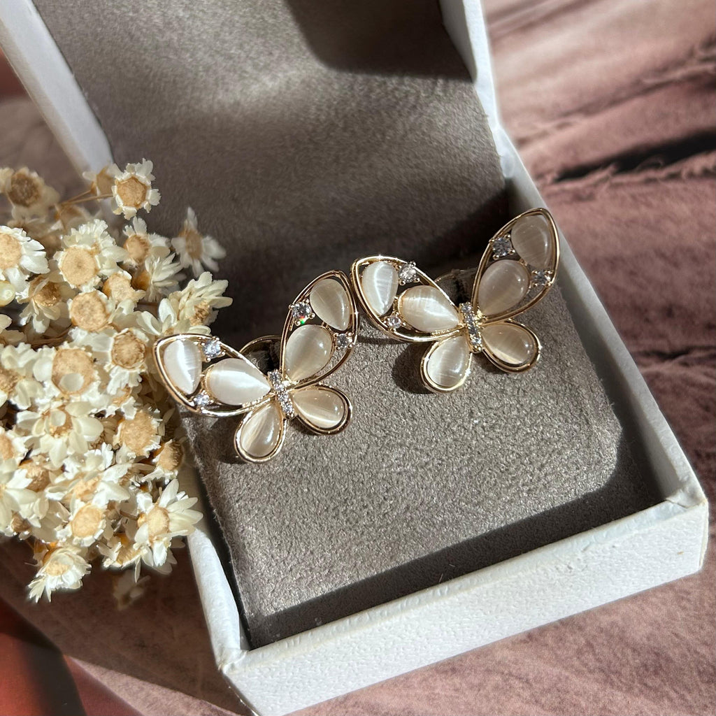 Brinco Borboleta Pedra Olho de Gato