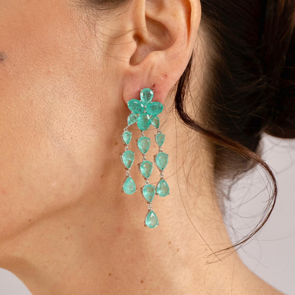 Brinco Carolina Franjas Turmalina Prateado