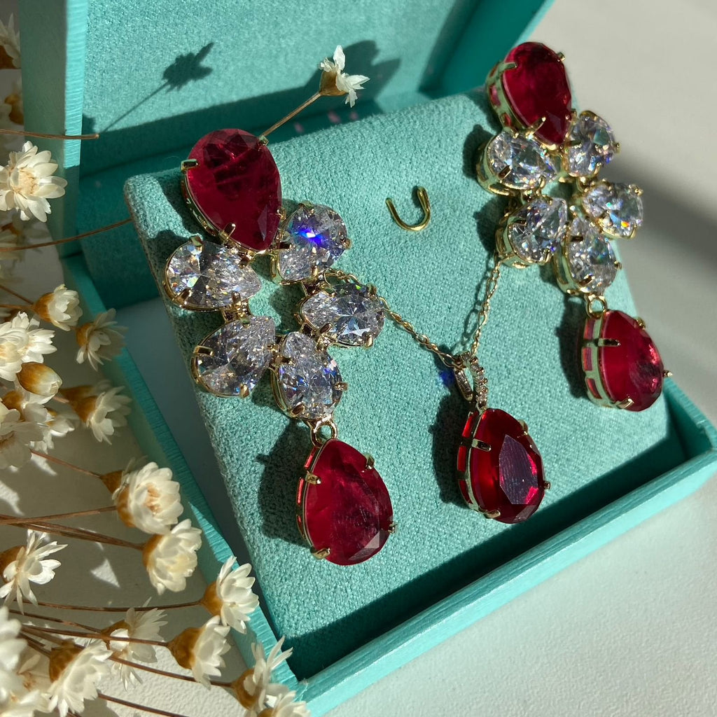 Conjunto Brinco e Colar Rubi
