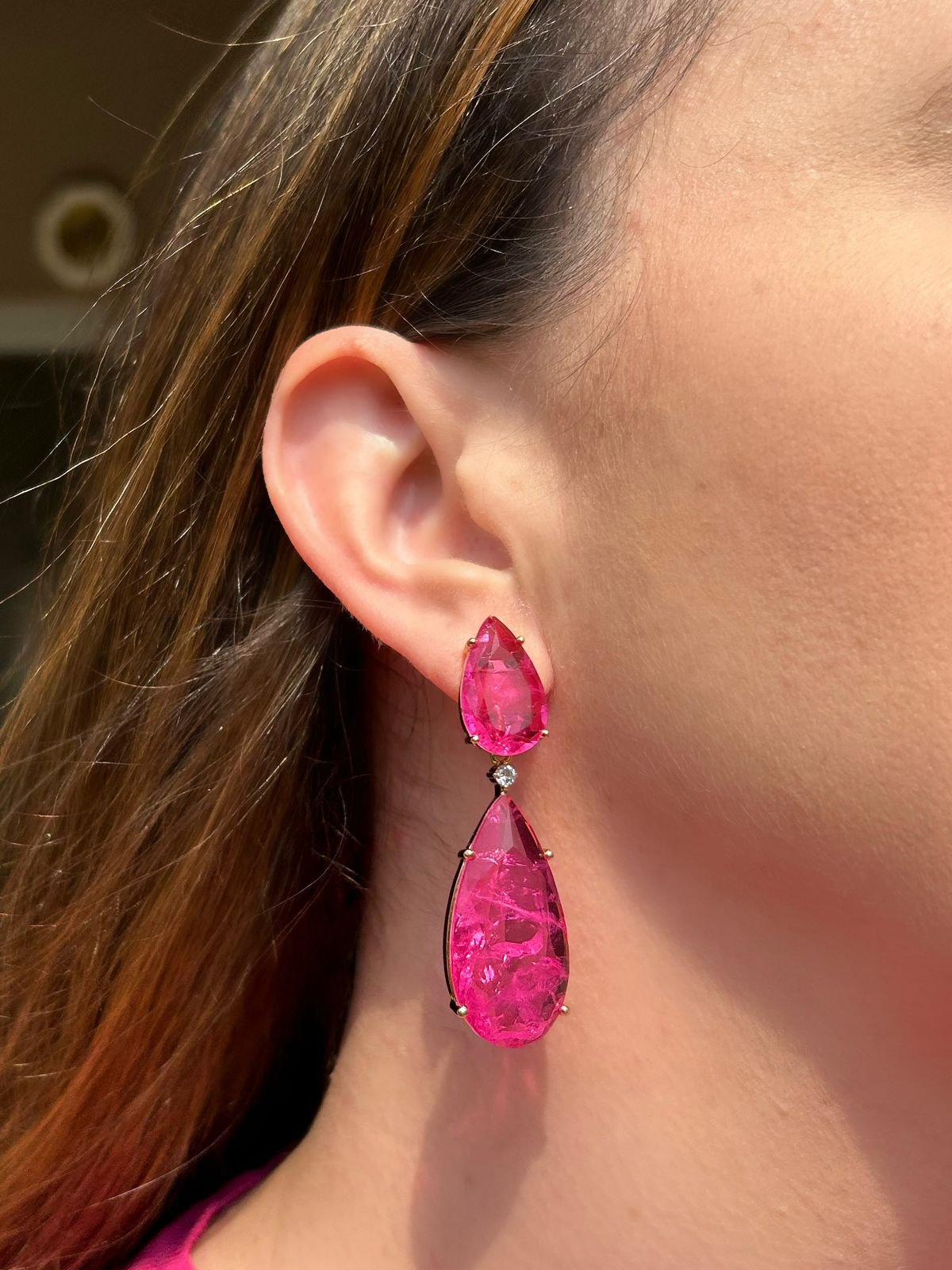 Brinco 2 em 1 Gota Pink Esmeralda Fusion