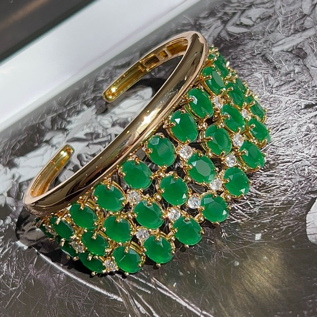 Bracelete Maxi Pedras Ovais Verde Esmeralda