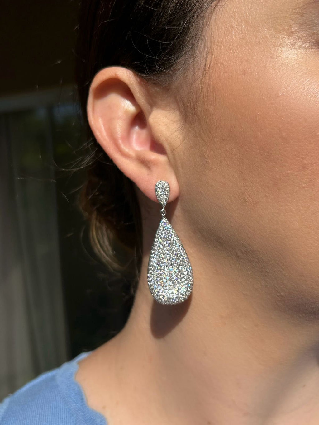 Brinco Rodio Branco Cravejado Micro Zirconias