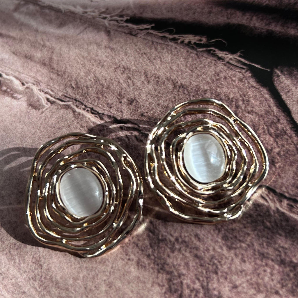 Brinco Organico Oval Pedra Olho de Gato