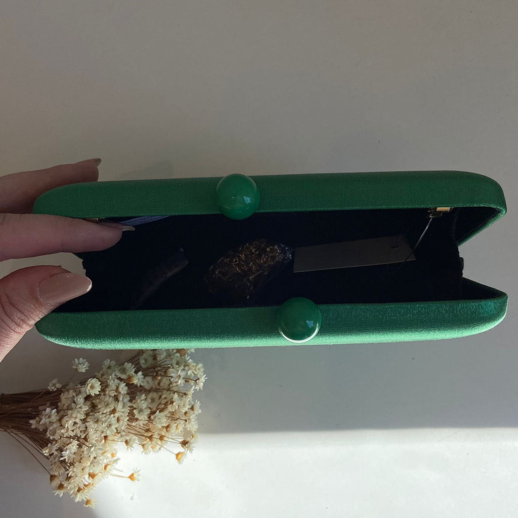 Clutch Retangular Acetinada Lisa Verde Esmeralda
