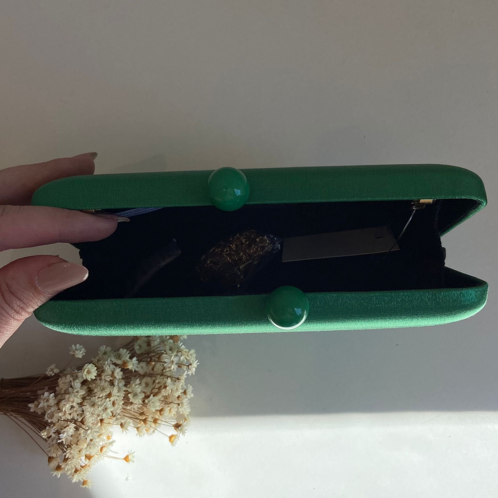 Clutch Retangular Acetinada Lisa Verde Esmeralda