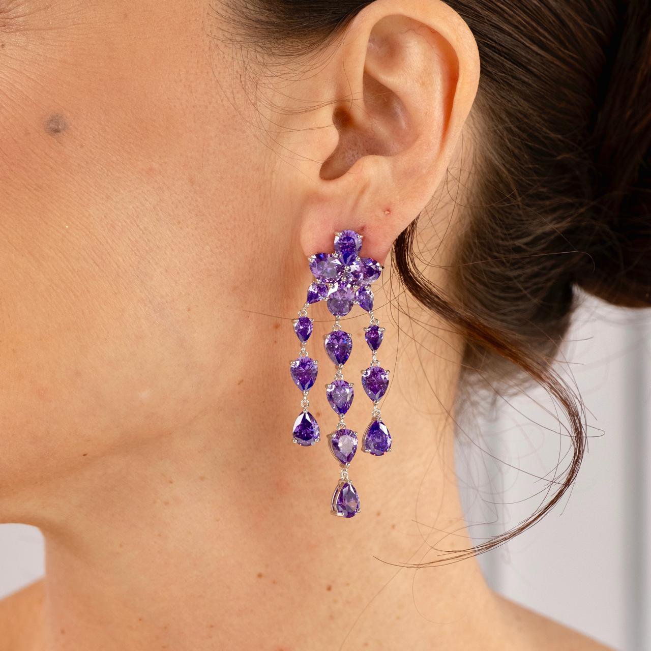 Brinco Carolina Franjas Ametista Prateado