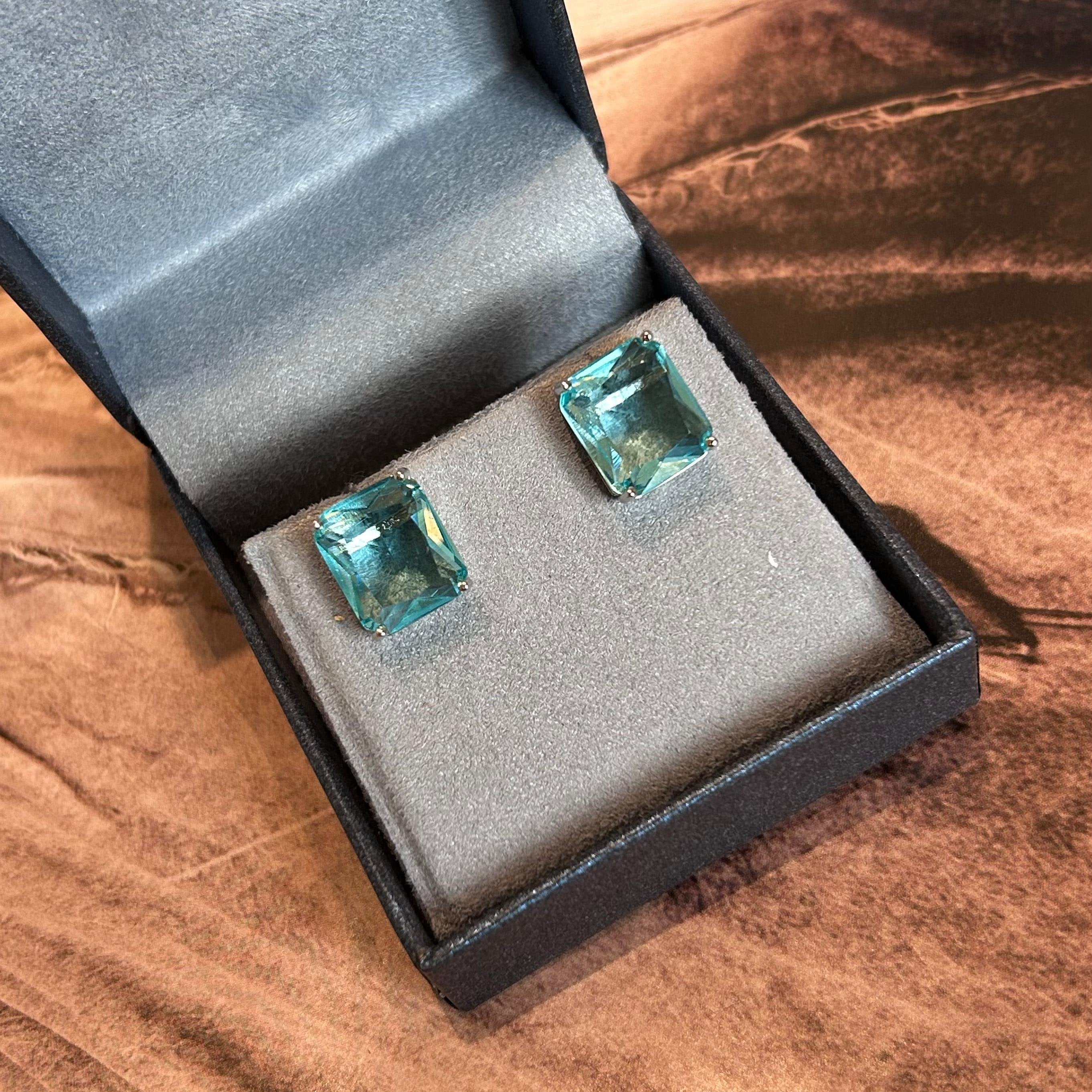 Brinco Retangular Àgua Marinha