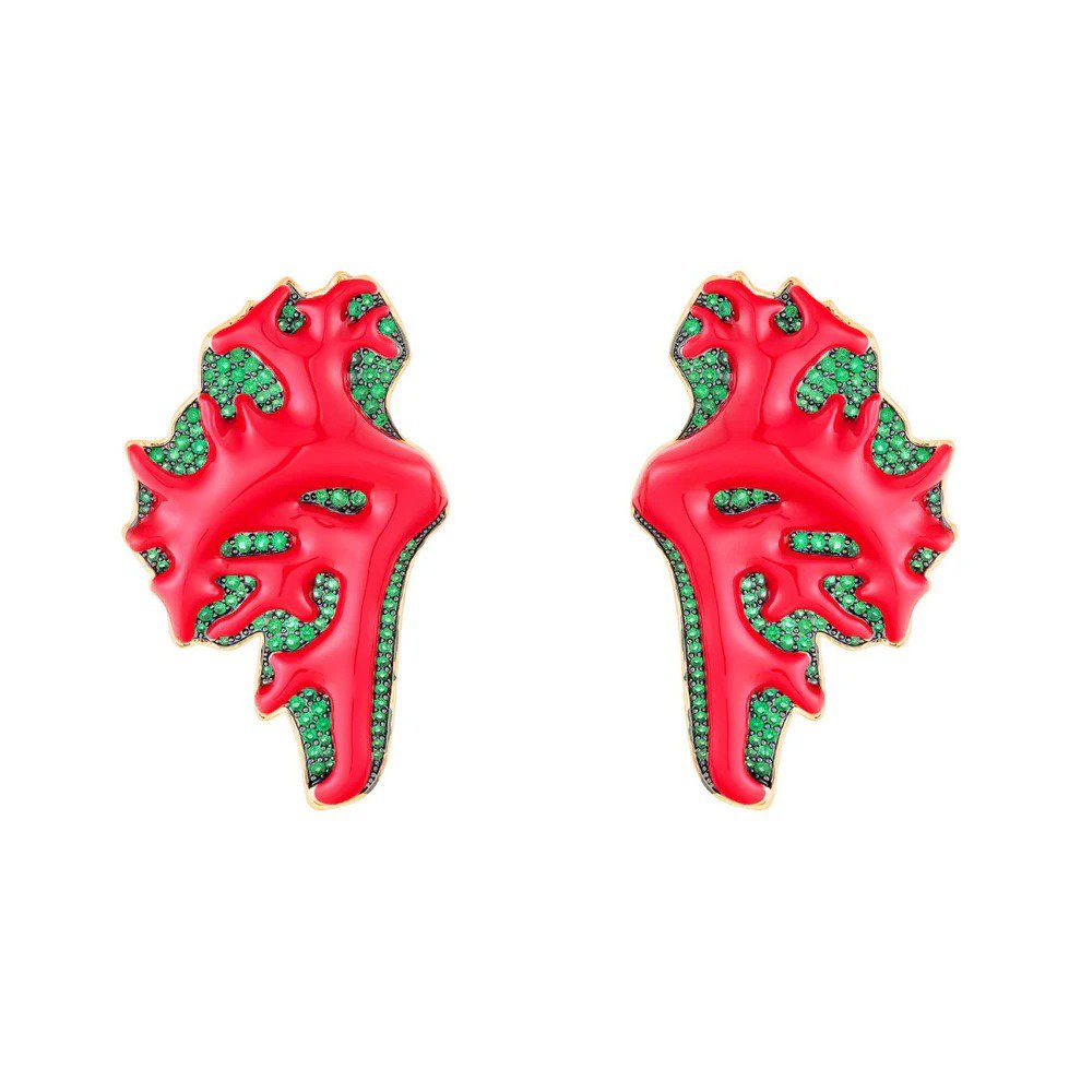 Brinco Coral Detalhes Verde Esmeralda