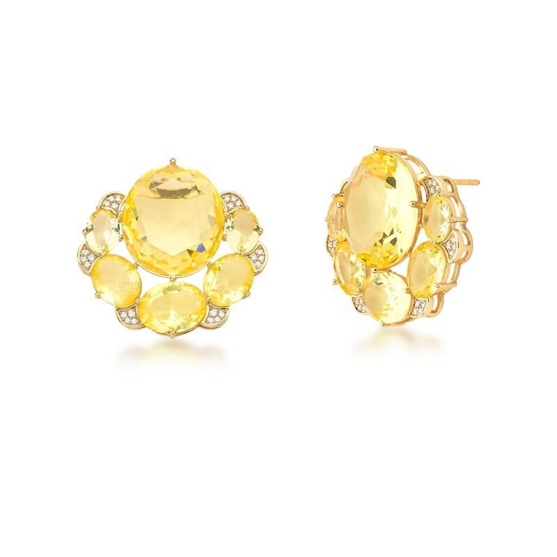 Brinco Luxo Fancy Yellow Redondo Dourado