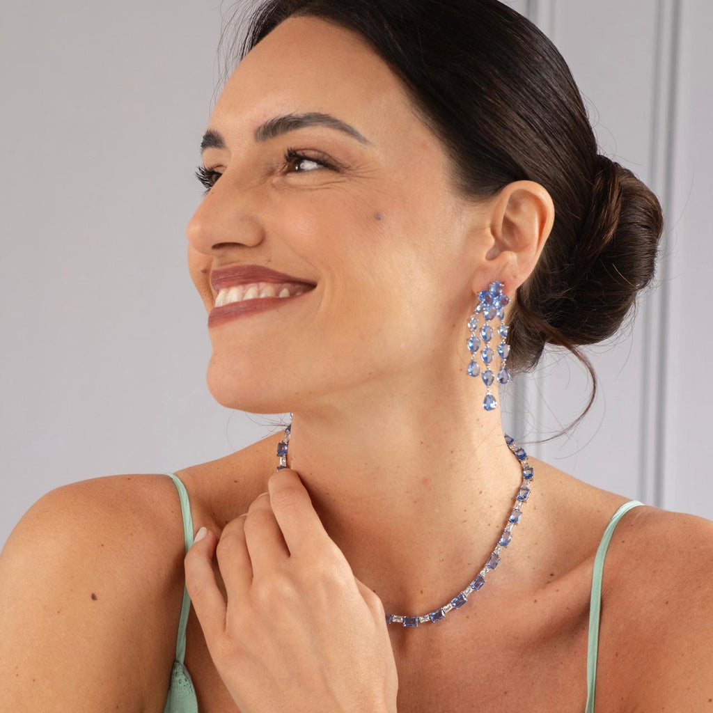 Brinco Carolina Franjas Tânzanita Prateado