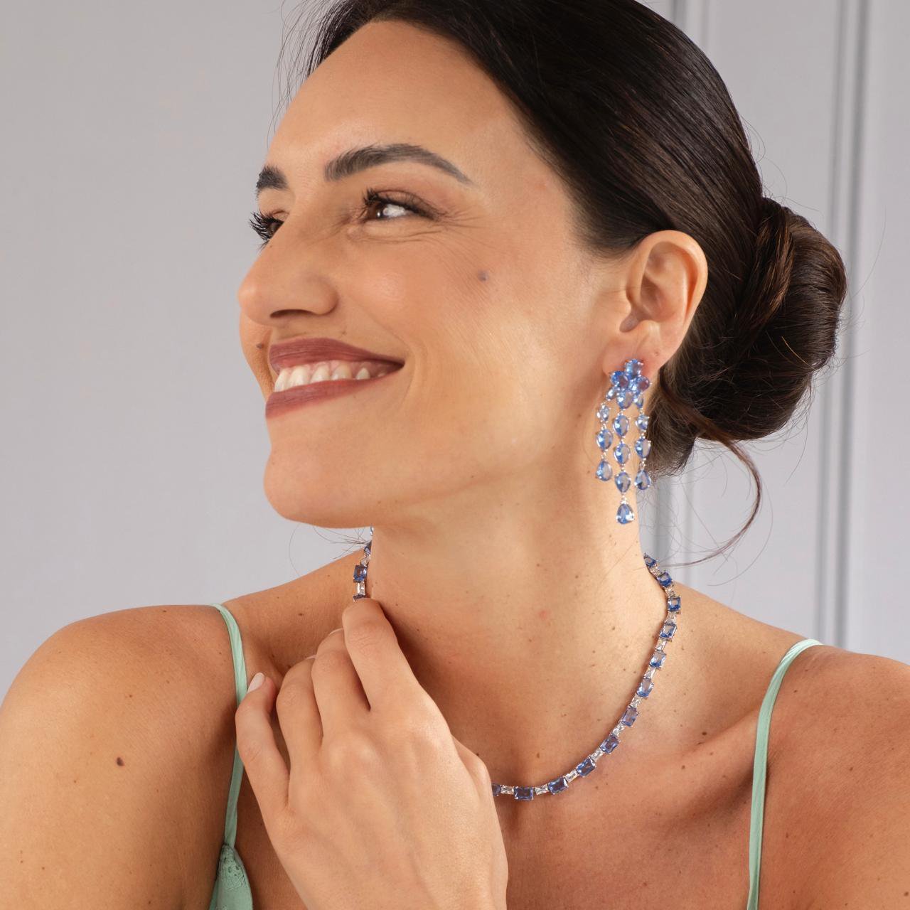 Brinco Carolina Franjas Tânzanita Prateado