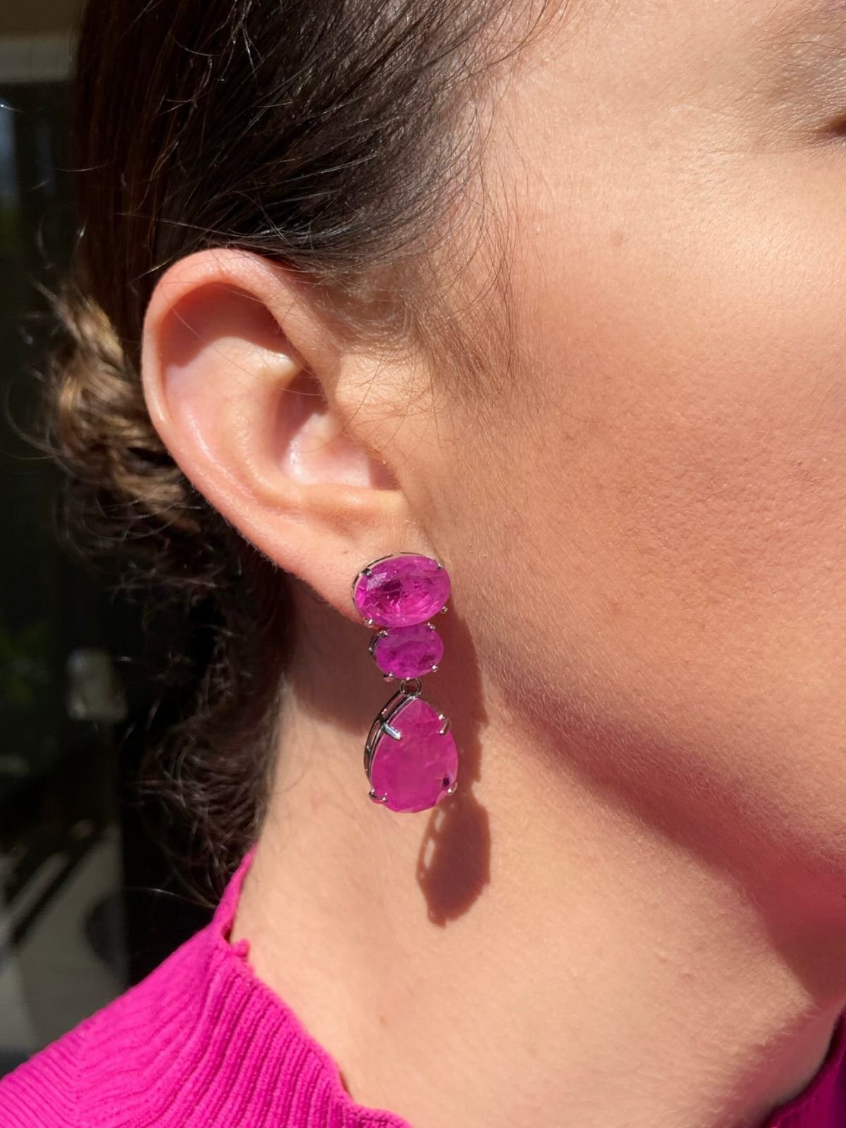 Brinco Fusion Premium Pink Ródio Branco