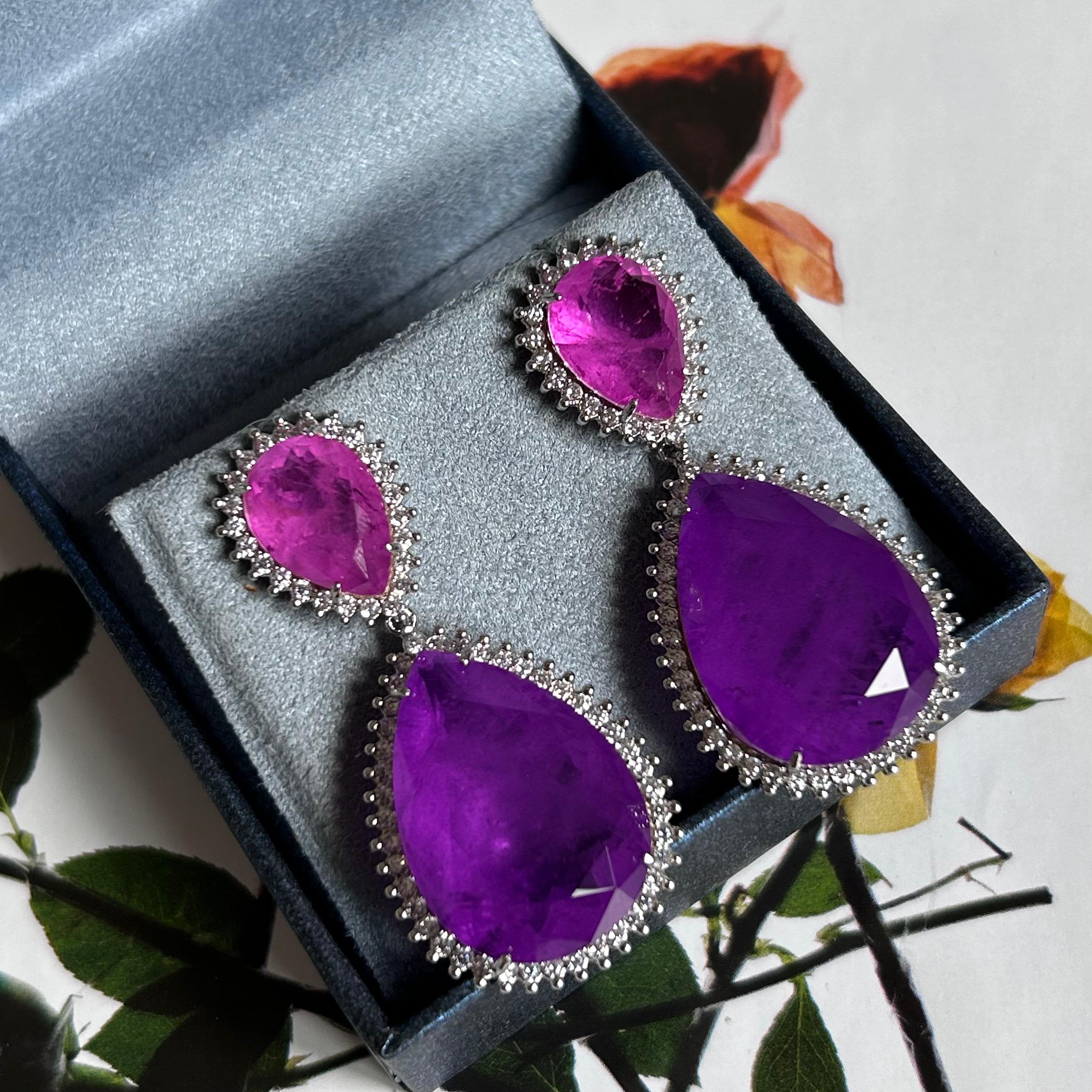 Brinco Duas Gotas Ultra Violeta e Pink Fusion