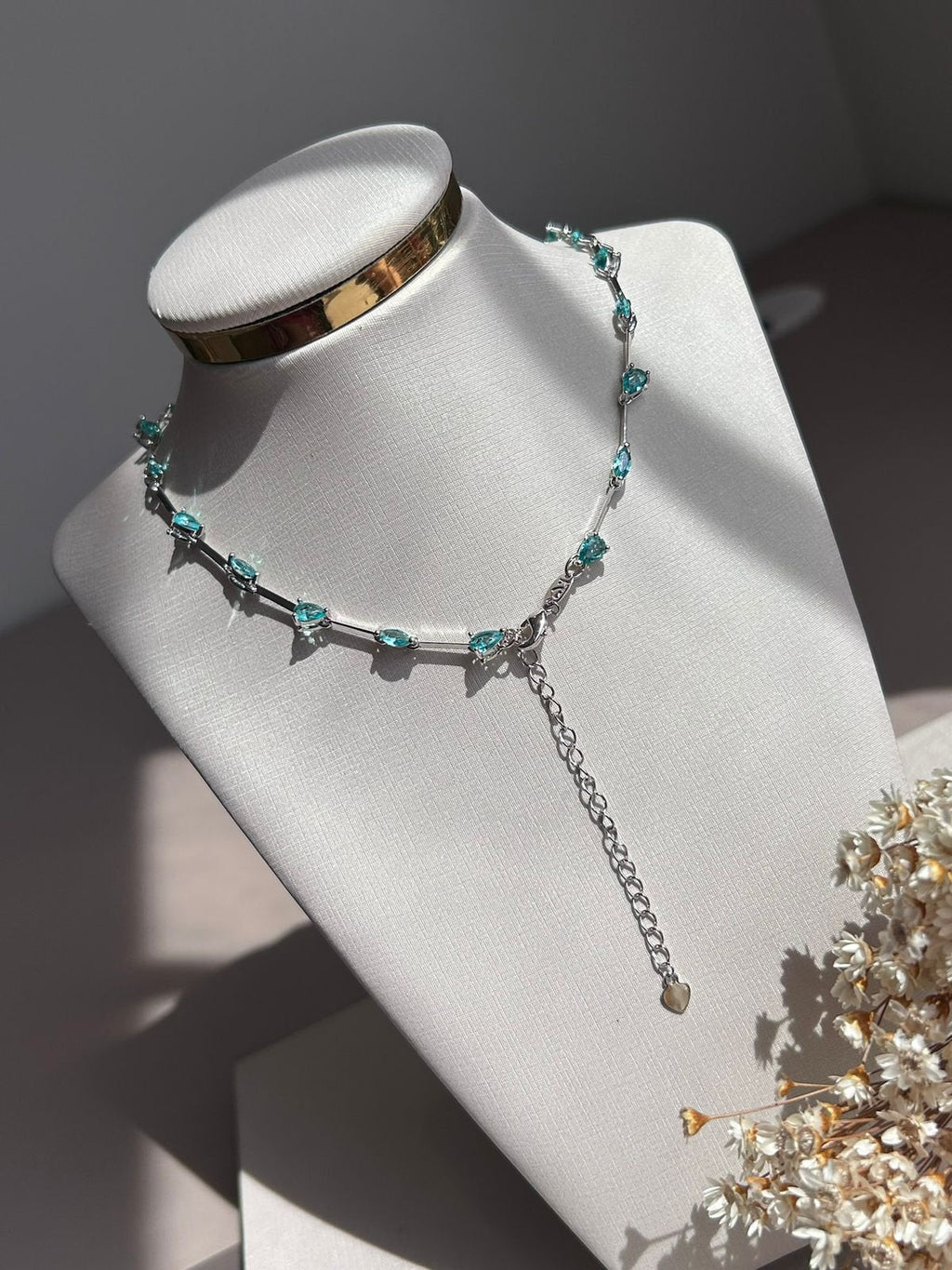 Colar Luxo Gotas Turmalina Prateado