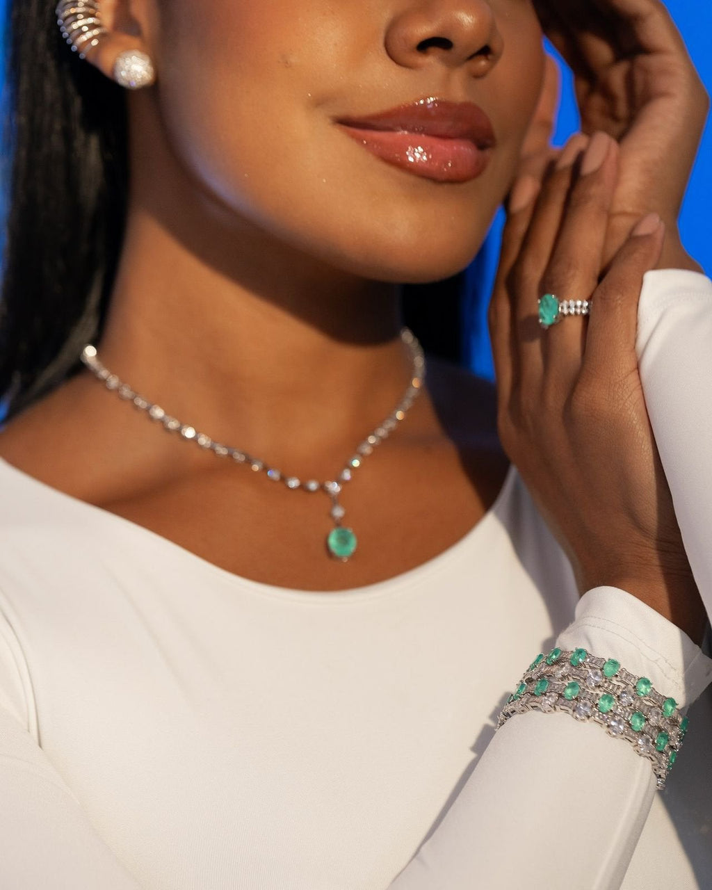 Colar Luxo Gravata Turmalina Prateado