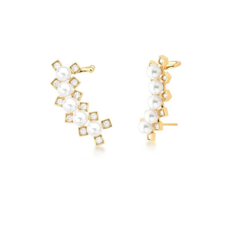 Earcuff Luxo Pérola Shell Dourado