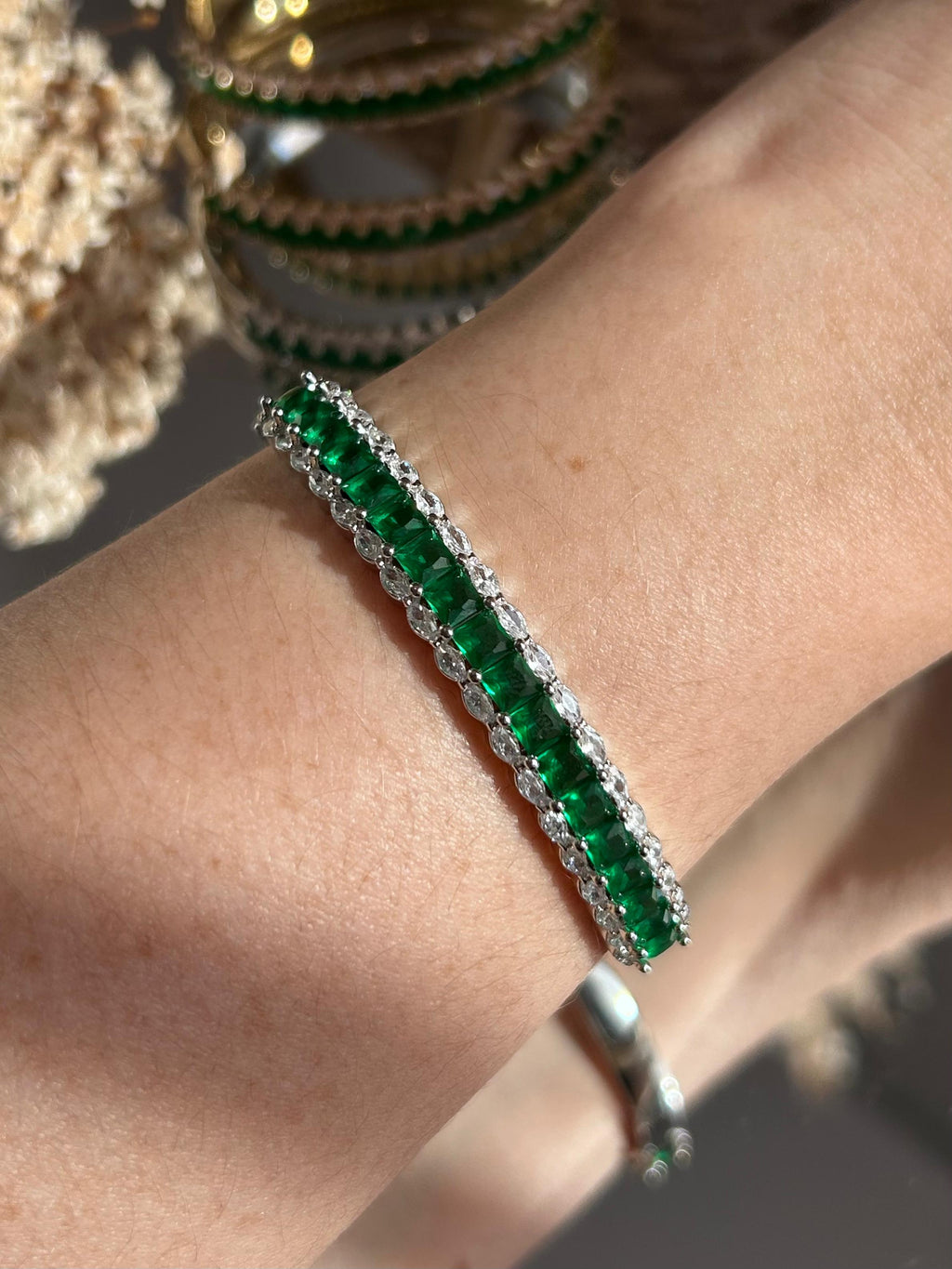 Bracelete Baguetado Verde Esmeralda