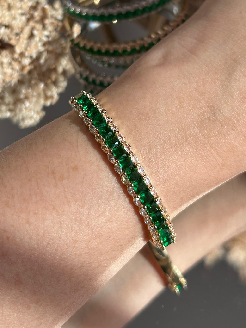 Bracelete Baguetado Verde Esmeralda