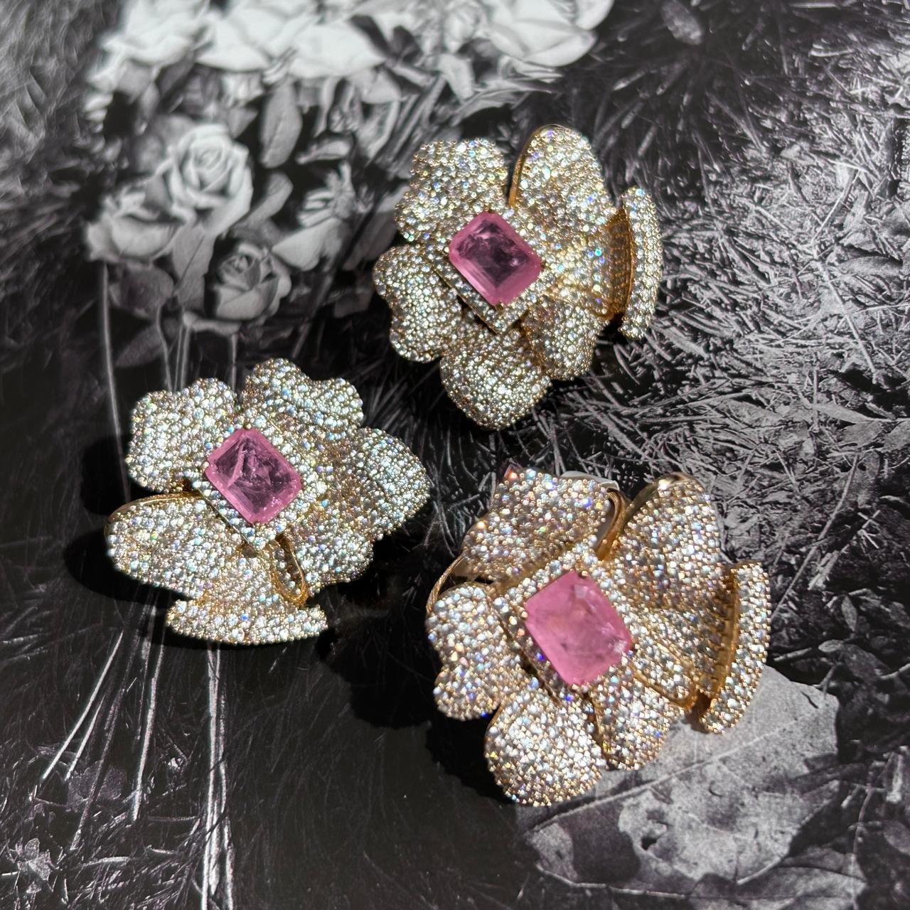 Conjunto Brinco e Anel Flor Ligth Pink Fusion