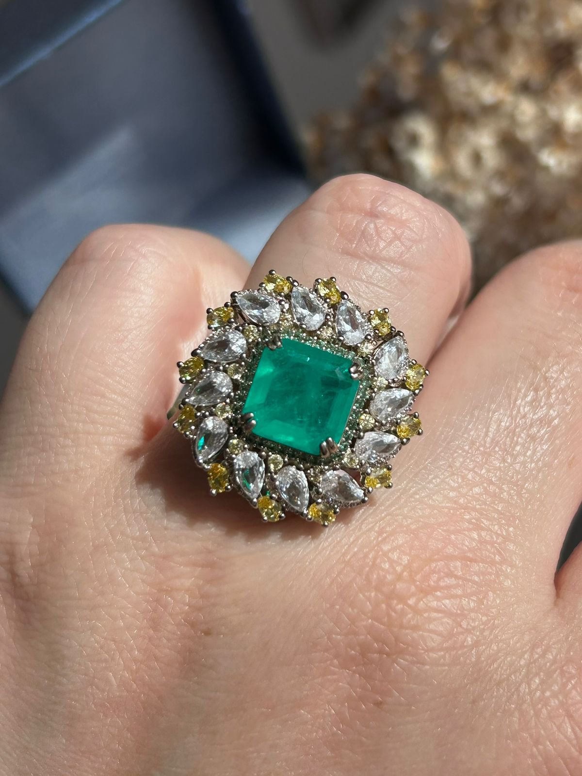 Conjunto Brinco E Anel Turmalina com Detalhes Fancy Yellow