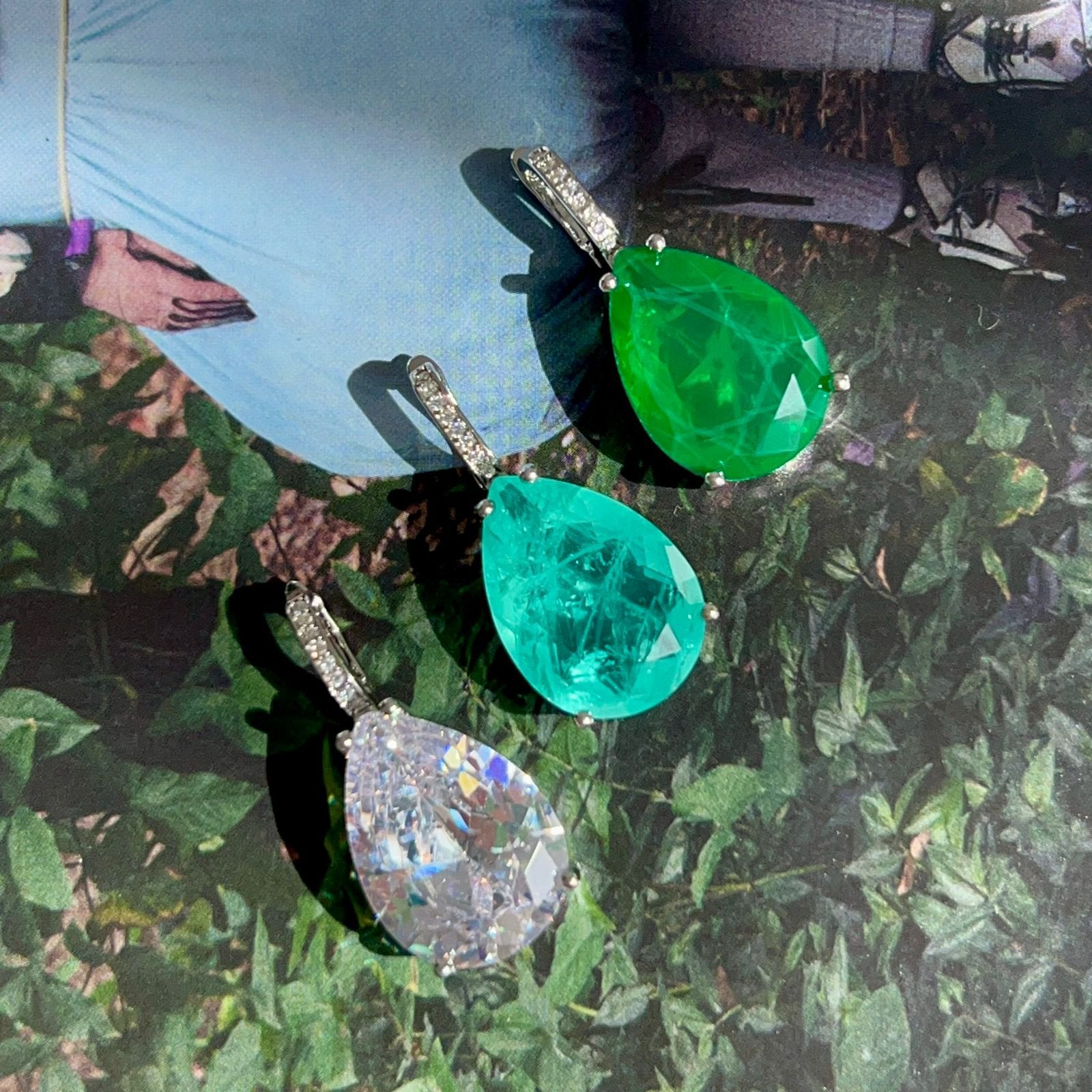 Pingente Verde Esmeralda Ródio Branco