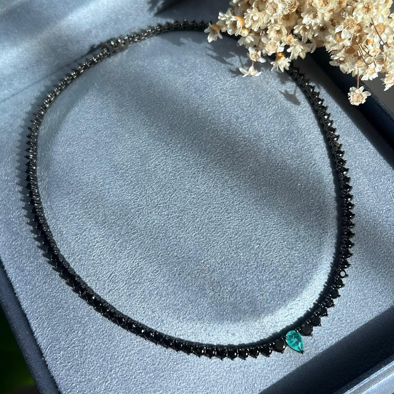 Colar Riviera Luxo Zircônia Negra e Turmalina