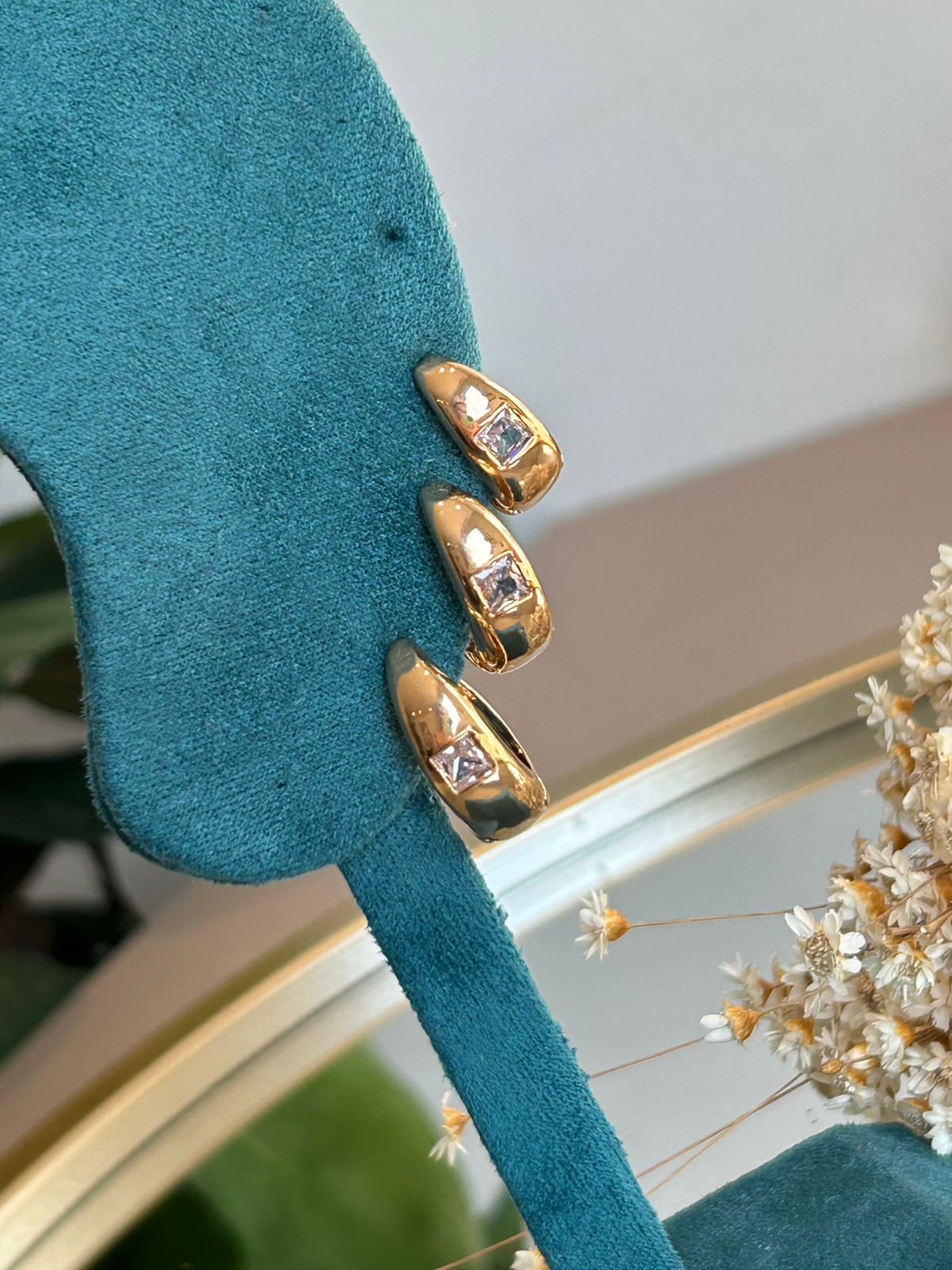 Trio de Argolas Zircônia Ouro