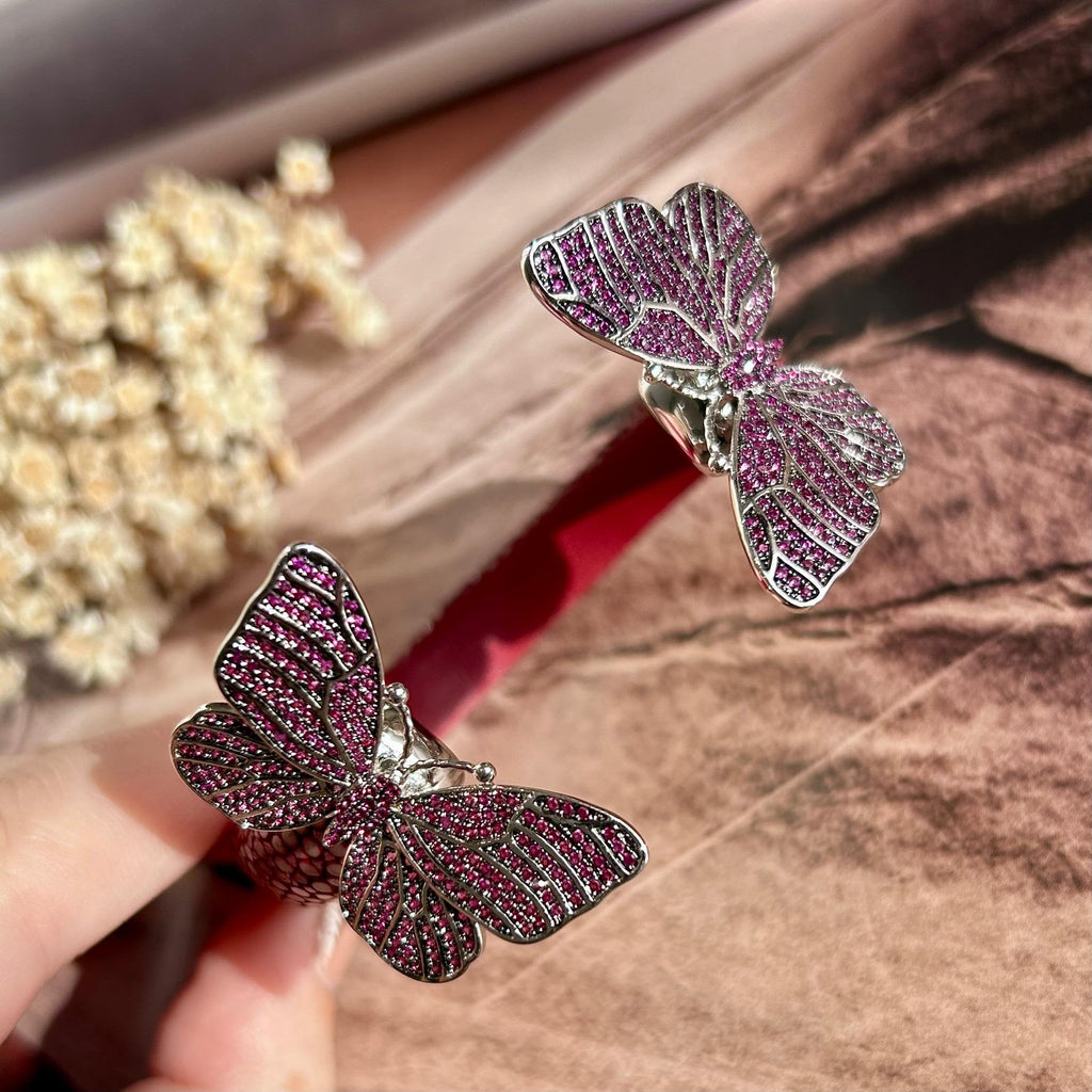 Bracelete Galuchat Marsala E Borboleta Pink