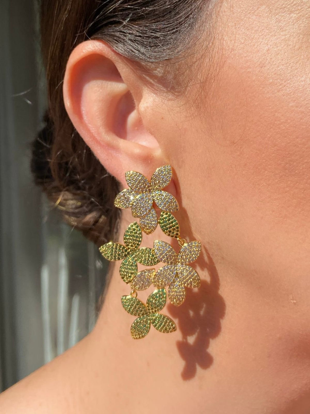 Brinco Flores Dourado e Verde