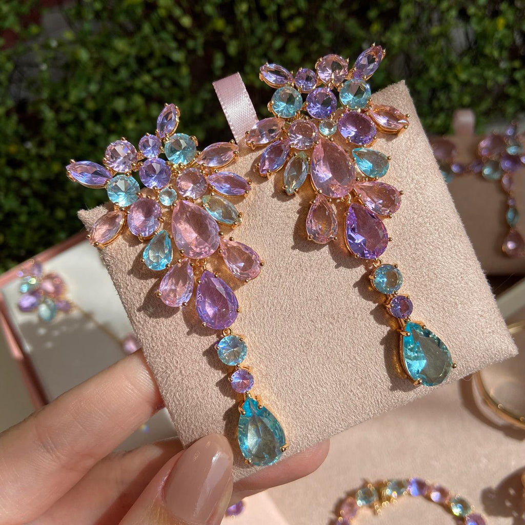 Brinco Maxi Cristais Coloridos